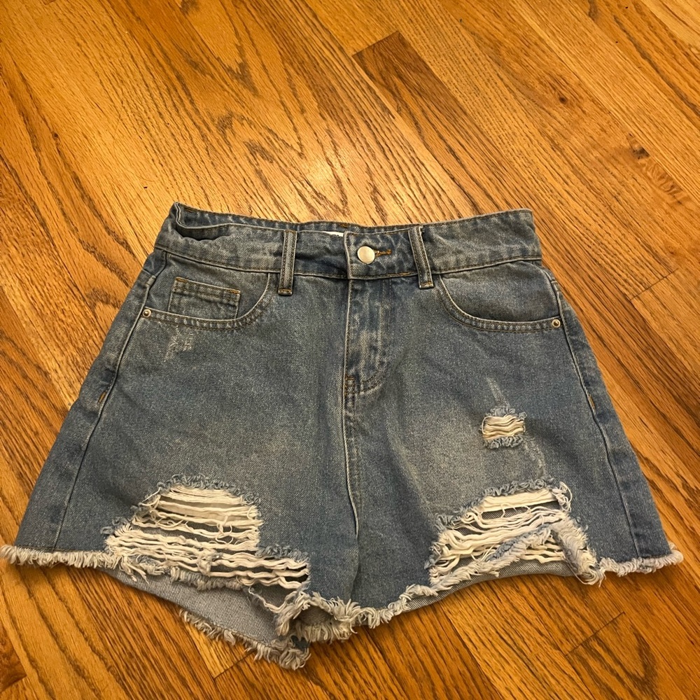 Tiger Mist Blue Distressed Jean Shorts